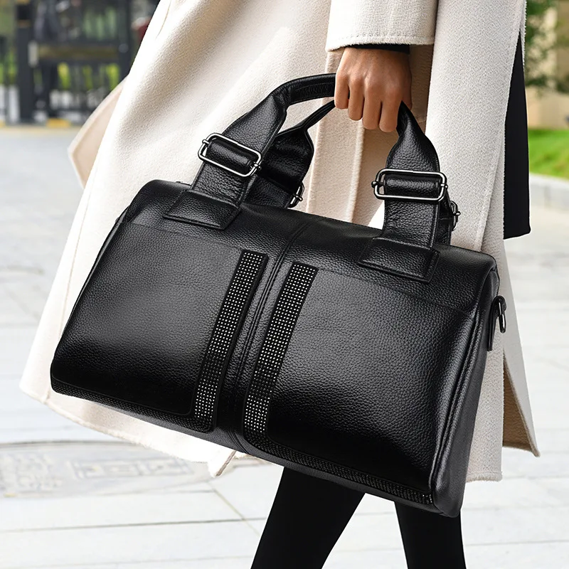 Luxury Retro Boston Vintage Leather Handbag Elegance Large Bags Handbags For Women