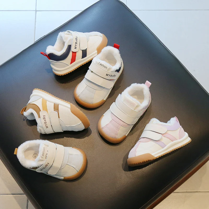 Newest Winter Walking Kids Shoes Soft Rubber Soled Sneakers Plush Fleece Toddler Baby Shoes details