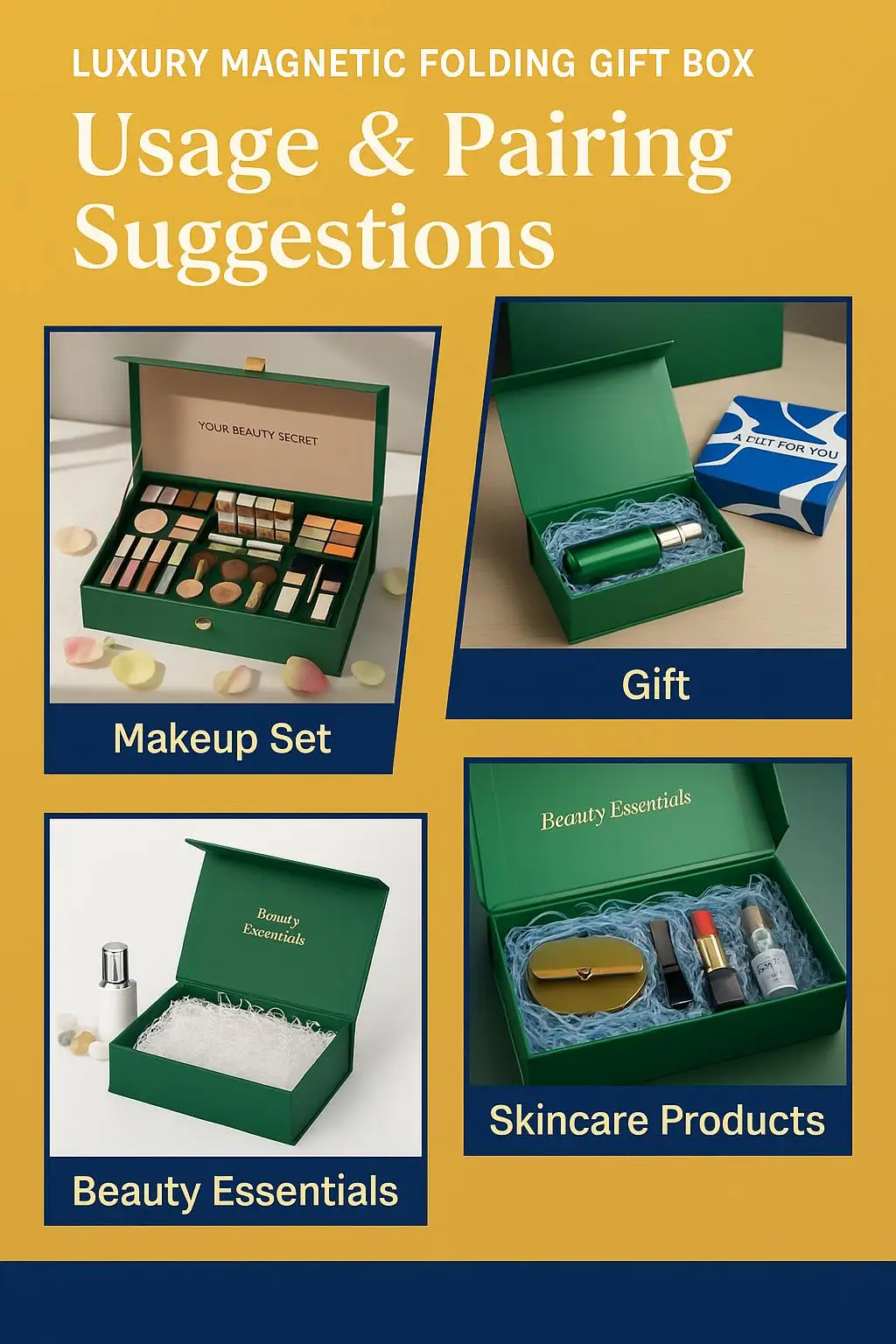 Luxury Black Magnetic Gift Box with Ribbon for Eyeshadow Palette Skincare Set Packaging - detail 11