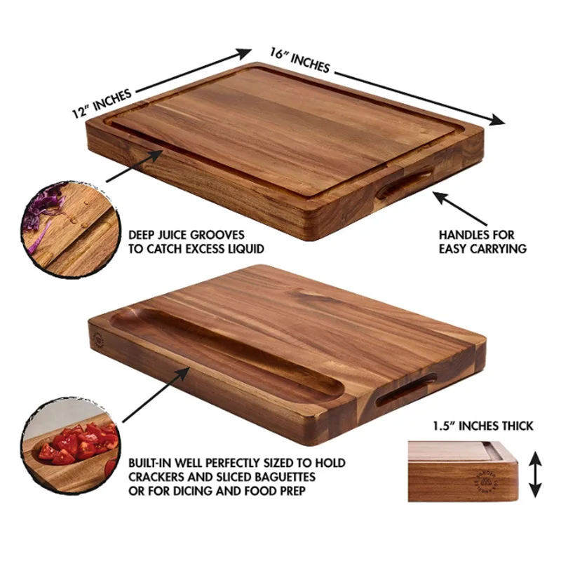 wholesale Factory Custom kitchen blank thick wooden chopping boards block smart wood bamboo acacia black walnut cutting board