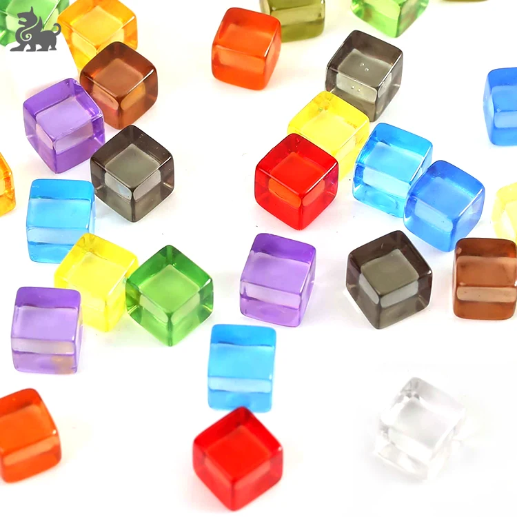 100 pcs/lot Transparent Colored Square Crystal Dice Angle Cubes Puzzle Game 8mm 