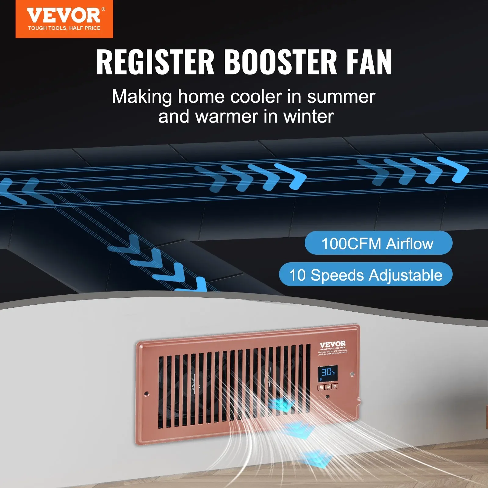 Vevor Register Booster Fan, 4', 10' - detail 6