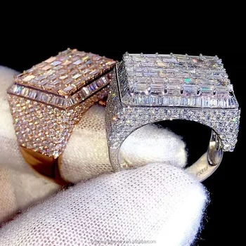 hip hop diamond Rings real Silver gold plated VVS D GRA Moissanite lab diamond Fine Jewelry Rings custom for Men Women