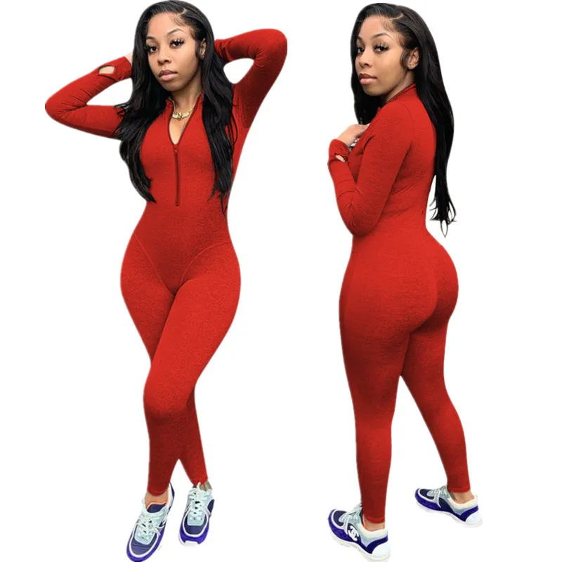 high waist zipper design jumpsuit