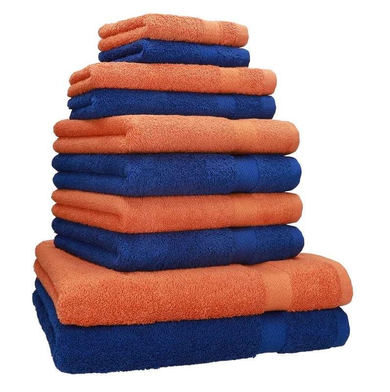 Wholesale personalized orange bath towels set hand towel washcloth factory price cotton towels