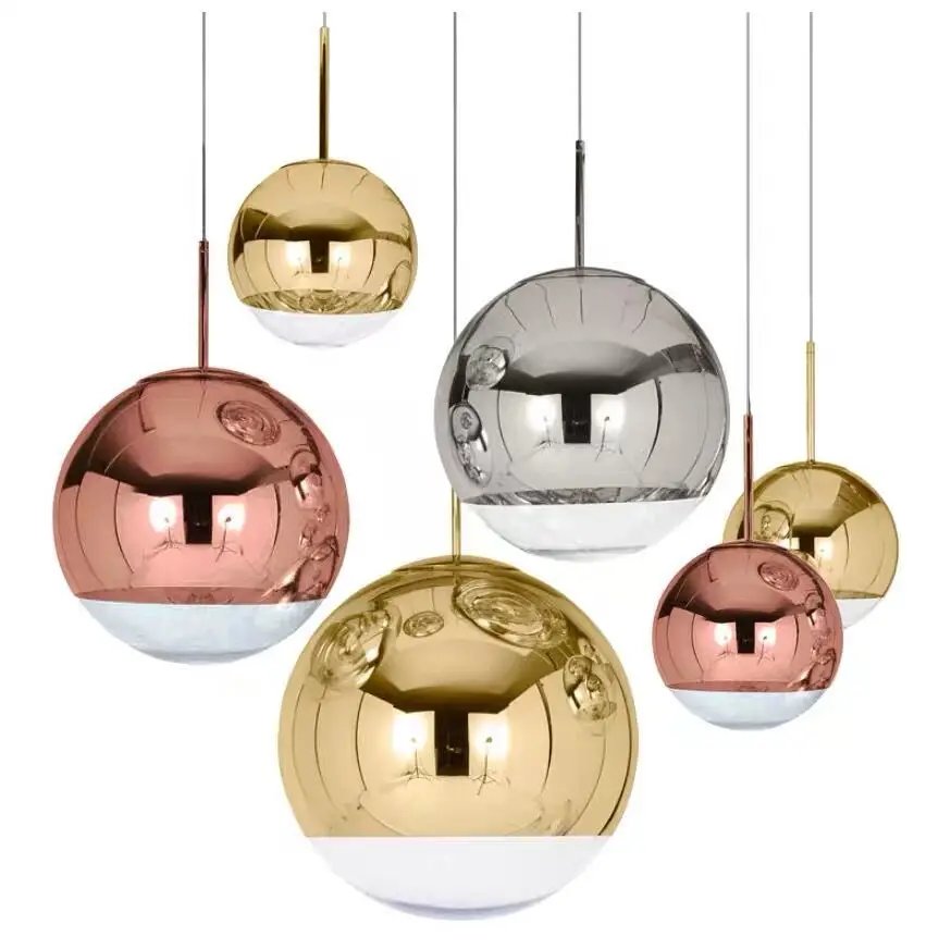 Modern Round Silver Hand Blown Glass Ball Pendant Lamp