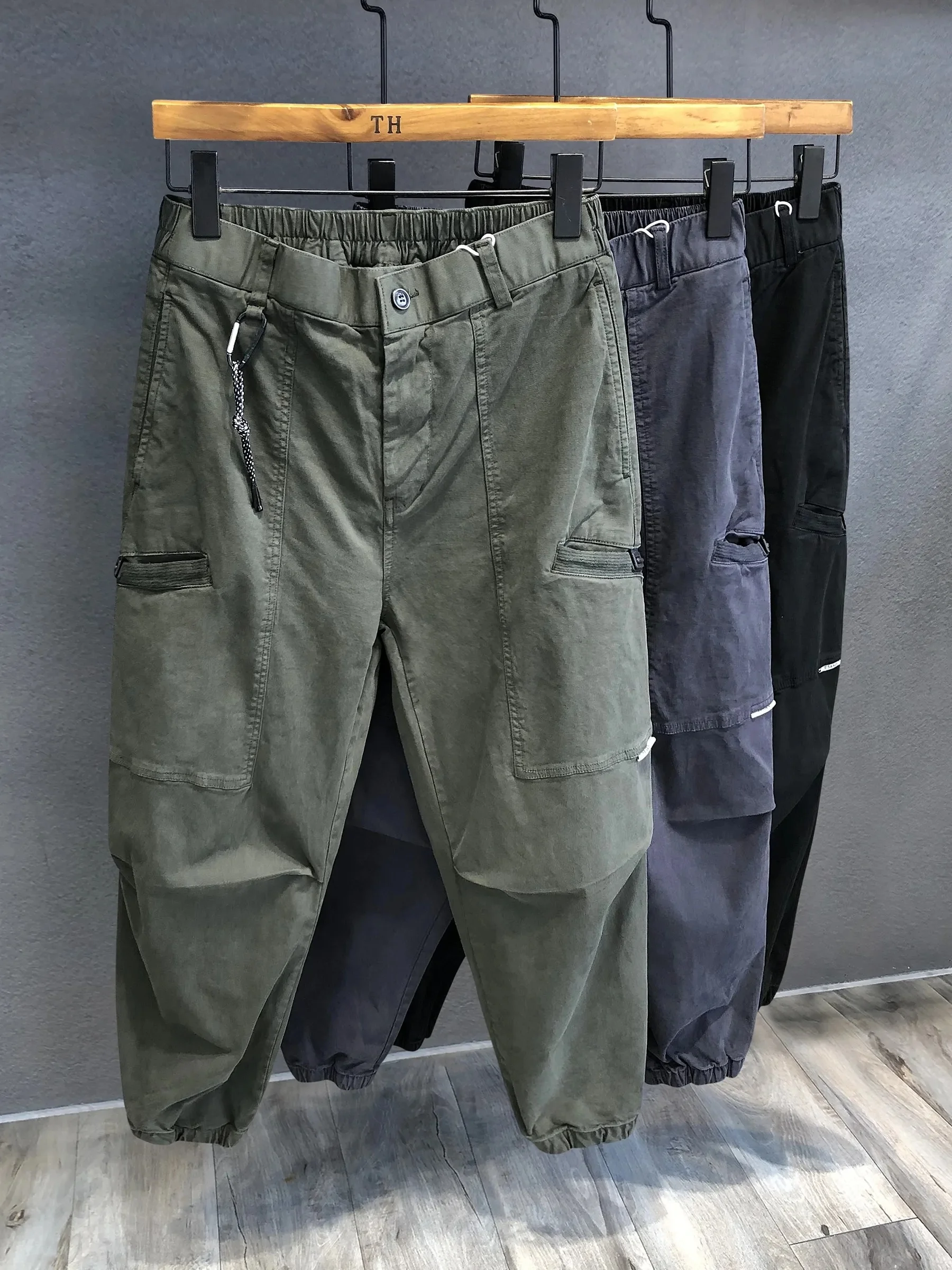 Batch of high quality baggy beige zipper men's straight leg casual baggy twill cargo pants