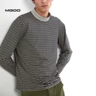 Cotton Long MGOO Custom Cotton Long Sleeve High Collar Stripe T Shirt With Your Logo