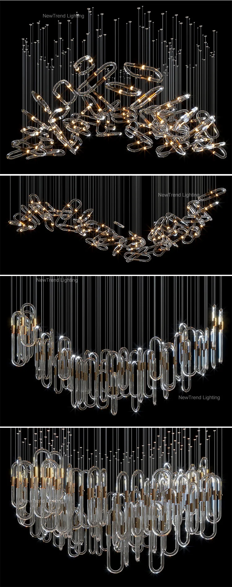 CPL-376 Contemporary Indoor Decoration LED Lighting Hall Hotel Lobby Bespoke Clear Glass Chandelier manufacture