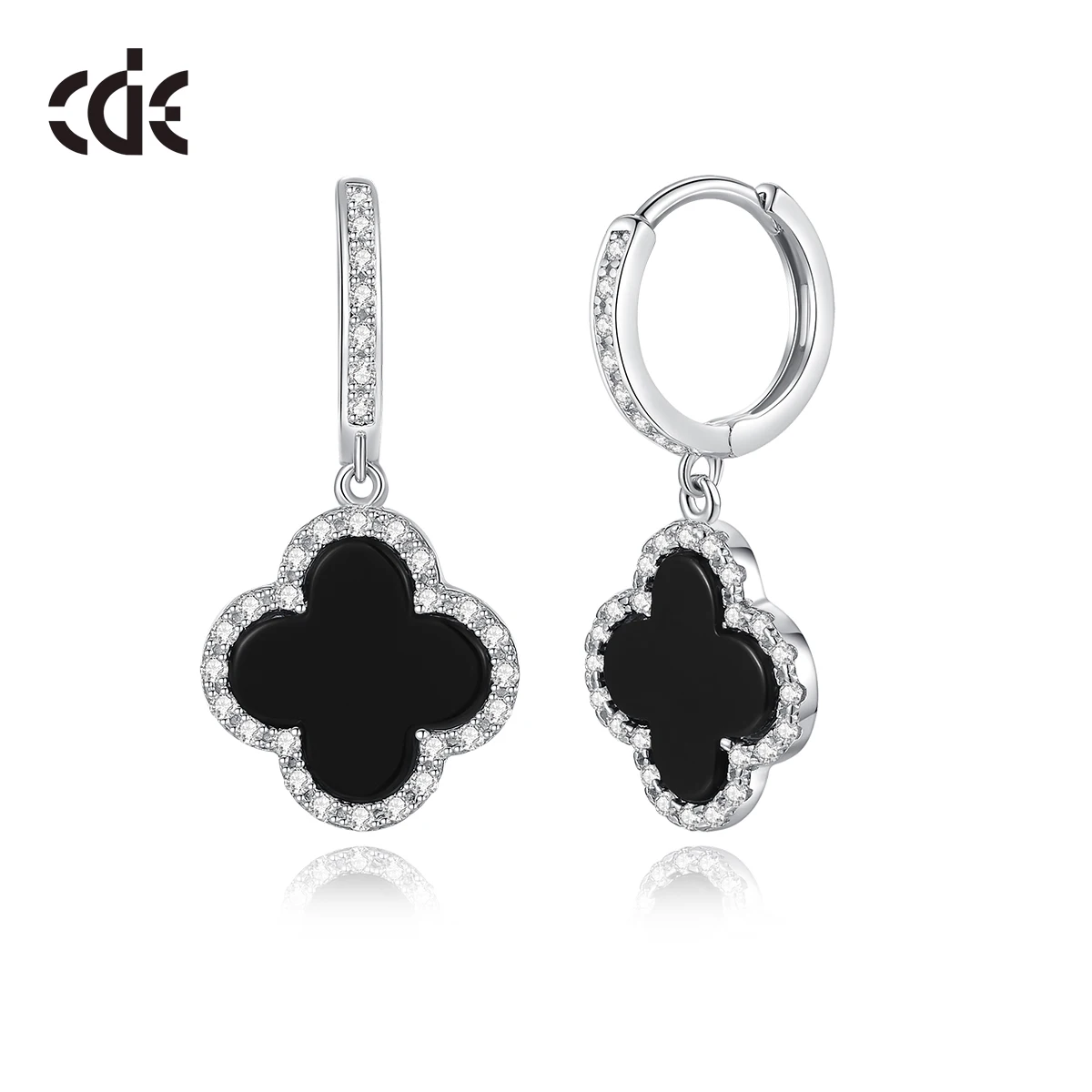 CDE ZYE001 Fine Jewelry Earring S925 Silver Rhodium Plated Earrings Wholesale Zircon Women Flower Shape Hoop Earrings