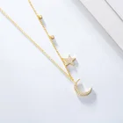 Paved New Arrival Fashion Design 925 Gold Plated CZ Micro Paved Moon And Star Charms Necklace