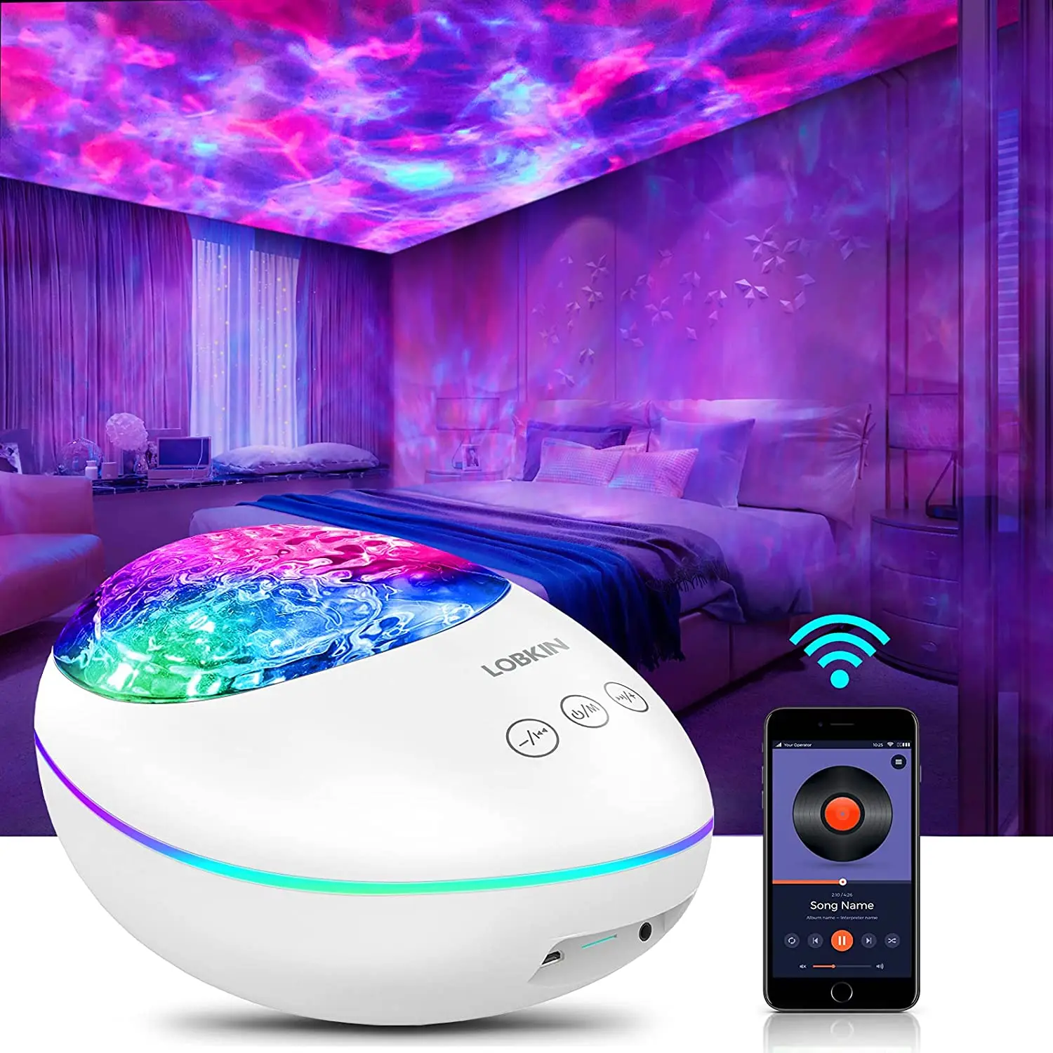 Support TF Card Bluetooth Music Speaker Bedside Night Light for Baby Kids Adult Bedroom Living Room Ocean Wave Projector Lucky Stone Ocean Lights with 12 LED Adjustable Lightness & 7 Lighting Modes 