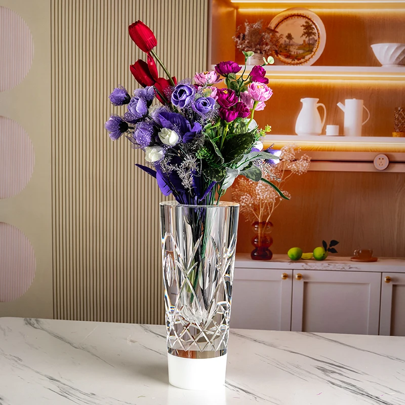 product high quality luxury and high end feel white base with stylish scratches glass crystal vase-7