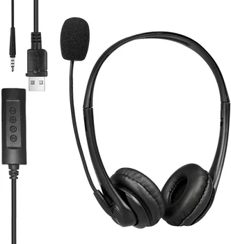 High Quality Computer/Laptop USB&3.5mm In One Noise cancelling Headset Headphone For Call Center Jobs