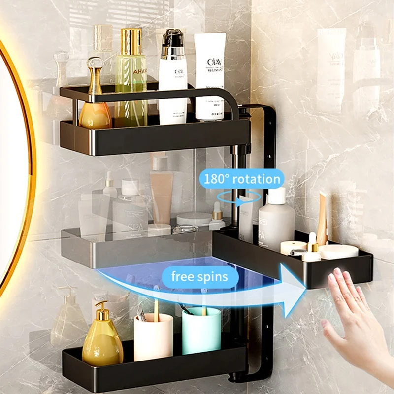 NEW luxury space saver bathroom rotate holder makeup storage corner wall mount hanging organizer shelf accessories towel rack