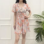 Wholesale Custom OEM Summer Floral Mini Dress Women Fashion Womens V-neck Chiffon Ruffles Dress
