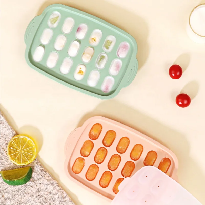 New Arrival Kitchen Popsicle Molds Shape Tools Fruit Feeder Pacifier Containers Silicone Baby Food Ice Cube Tray With Cover