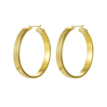 Latest High Quality 18K Gold Plated Stainless Steel Jewelry fashion Snake Flat Chain Double C Huge Hoop Earring For Women