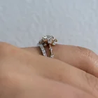 Gold Wedding Ring Handmade Dainty Gold Plated Diamonds Center Flower Wedding Ring