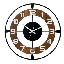 CreativE Iron Wood Style Modern Minimalist Large Wall Clock Big Round Metal Farmhouse Modern Wall Iron Art