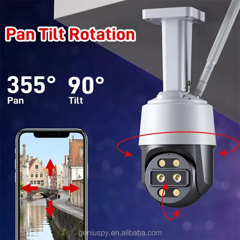 4K 8MP 5mp Outdoor Dual Lens 10x Zoom Surveillance Cctv Wifi 4G Lte IP Security Cam Network Ptz Dome Camera Night Vision TF Card