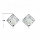 Opal Opal Beautiful Brass Gold Plated White Opal Round Cubic Zirconia Bezel Setting Square Earrings