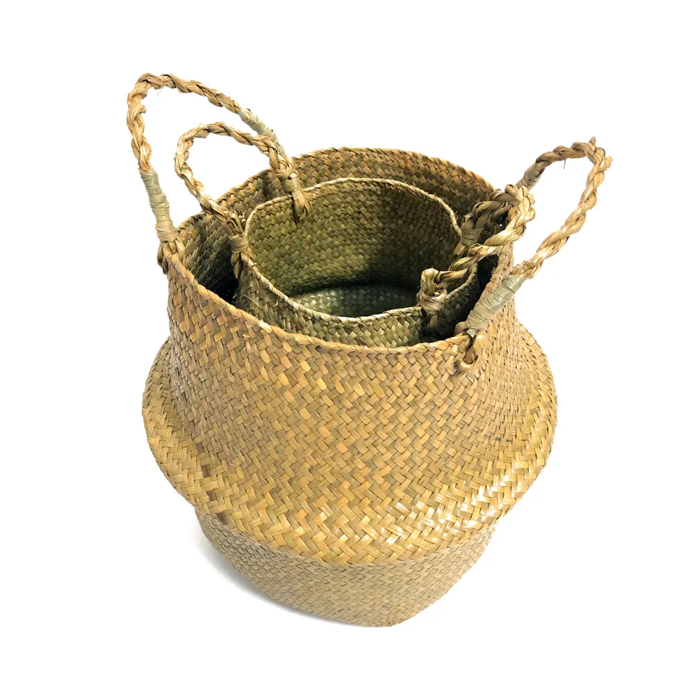 Wicker baskets Handmade seagrass woven basket flower pot simple folding storage basket