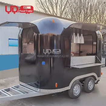 New Style Black Fast Food Truck Hot Dog Ice Cream Cart Airstream Food Trailer Pizza Mobile Food Cart