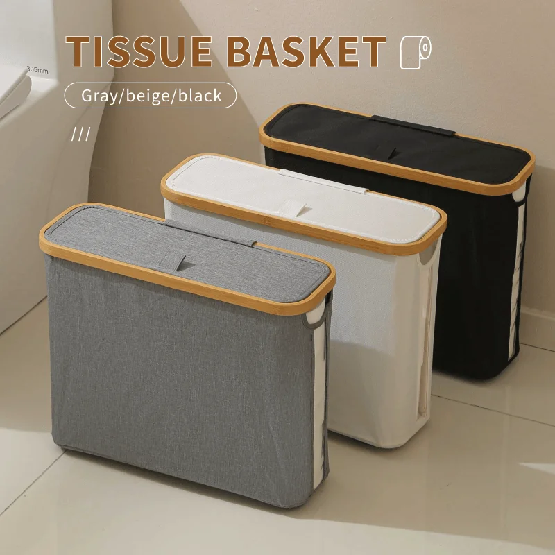 Foldable waterproof oxford fabric storage basket laundry hamper with lid clothing tissue bathroom organizer