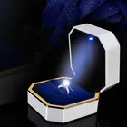 Jewelry Jeweler Black High End Leather Engagement Custom Made Jewelry Boxes Jeweler Ring Box With LED