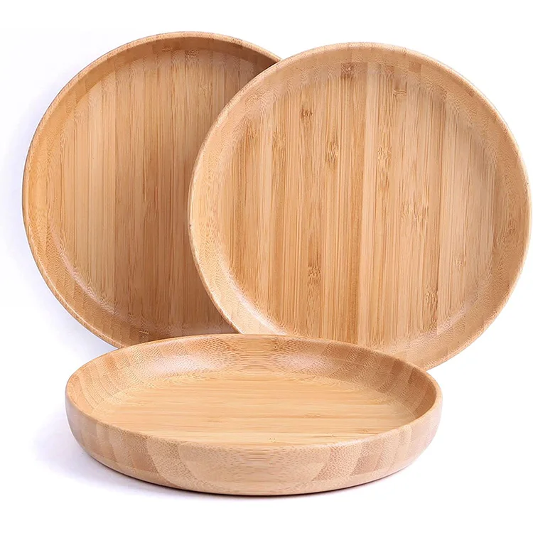 Wholesale Bamboo Round Coffee Cheese Snack Dessert Plates Wooden Serving Platters Bamboo dishes plate set