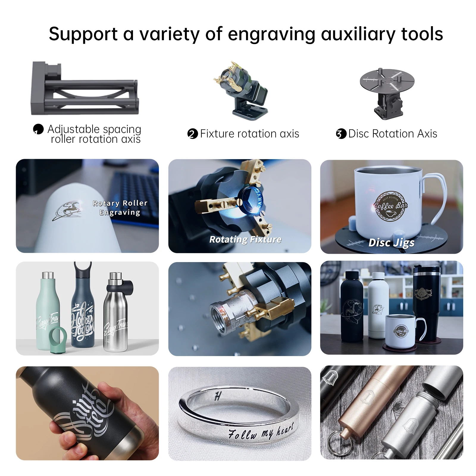 DAJA MR.CAVER Rotary Fixture Attachment for Laser Engravers Marking Machine M1/M4/S4/A1 Rotary Tool for 360 Round Metal Etching