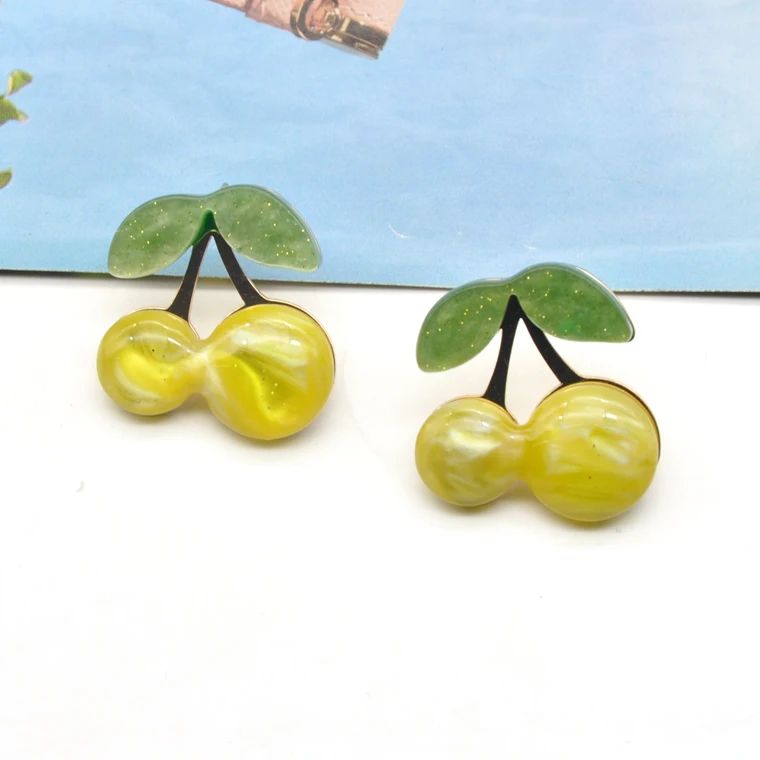 Newest design mini size colorful acrylic cherry stud earrings