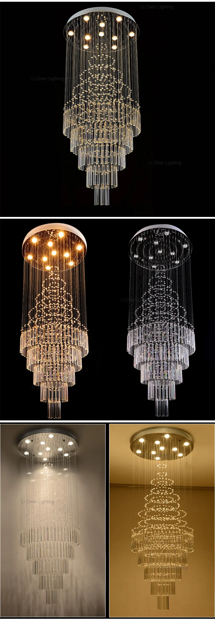 p0027 modern spiral crystal chandelier  long luxury led pendant light for high ceiling staircase-1