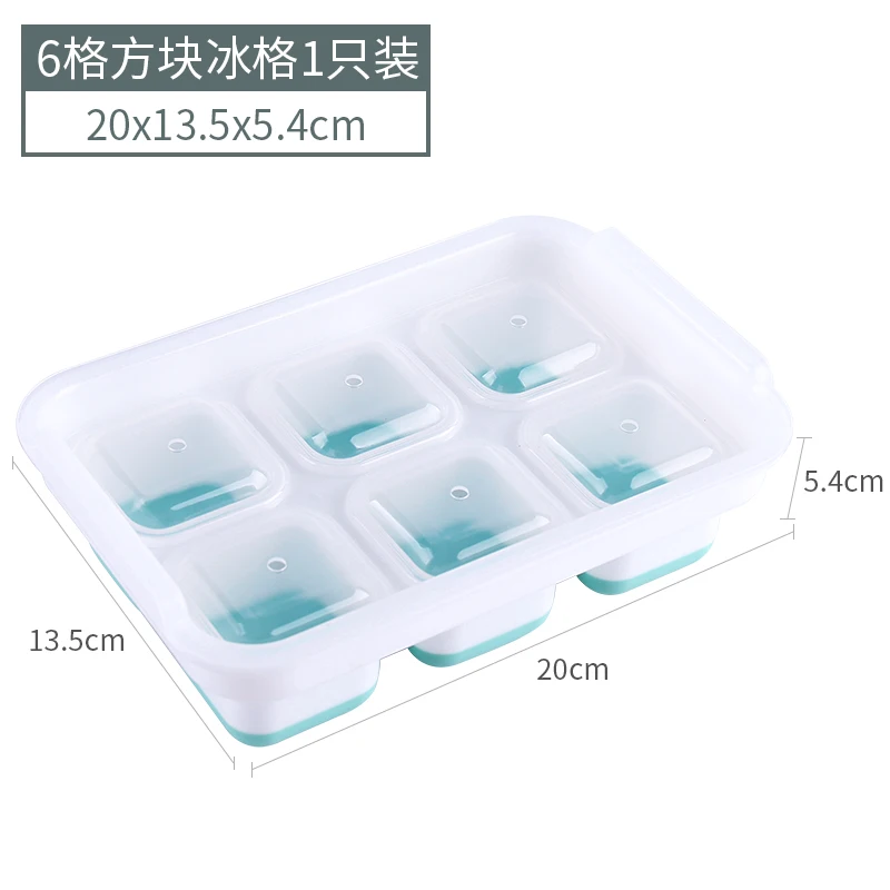 BPA Free Square Cavity Eco-Friendly Ice Cube Mold Freezer Custom Easy-Release 6 Holes Silicone Ice Cube Tray With Lid