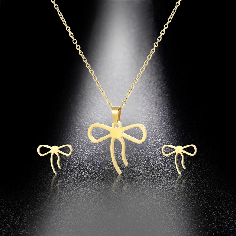 Fashionable Korean Steel Jewelry Set Sexy Butterfly Knot High Quality 14K Gold Plating Jewels Sets 3