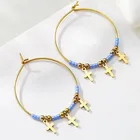 Gold Hoop Earrings Stainless Steel Handmade Gold Plated Cross Pendant Hoop Earrings