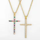 Cross 2021 Bling Micro Paved Rainbow Zircon Cross Necklace 18K Gold Plated Crystal Cross Pendant Necklace