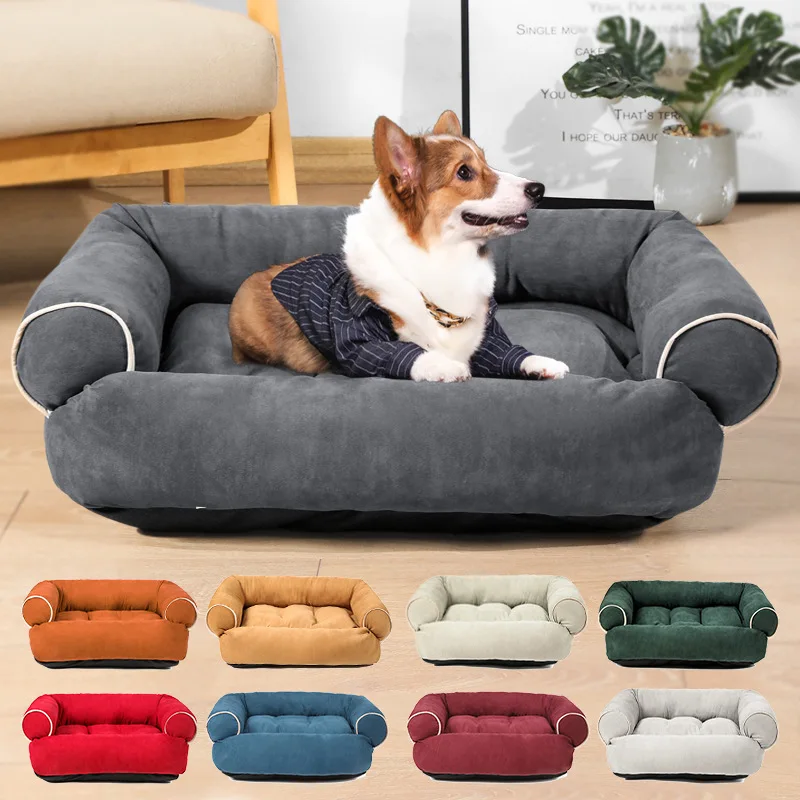 product professional factory high quality suede outer fabric anti slip bottom pp cotton filling dog sofa bed luxury for cats and dogs-48