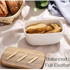 Custom East West Coast Butter Container Cover White Porcelain Butter Dish With Wooden Lid