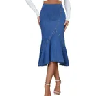 Skirt New Pleated Women's Solid High Waist Mermaid Skirt Fashion New Wholesale Custom Women Blue Denim Skirt
