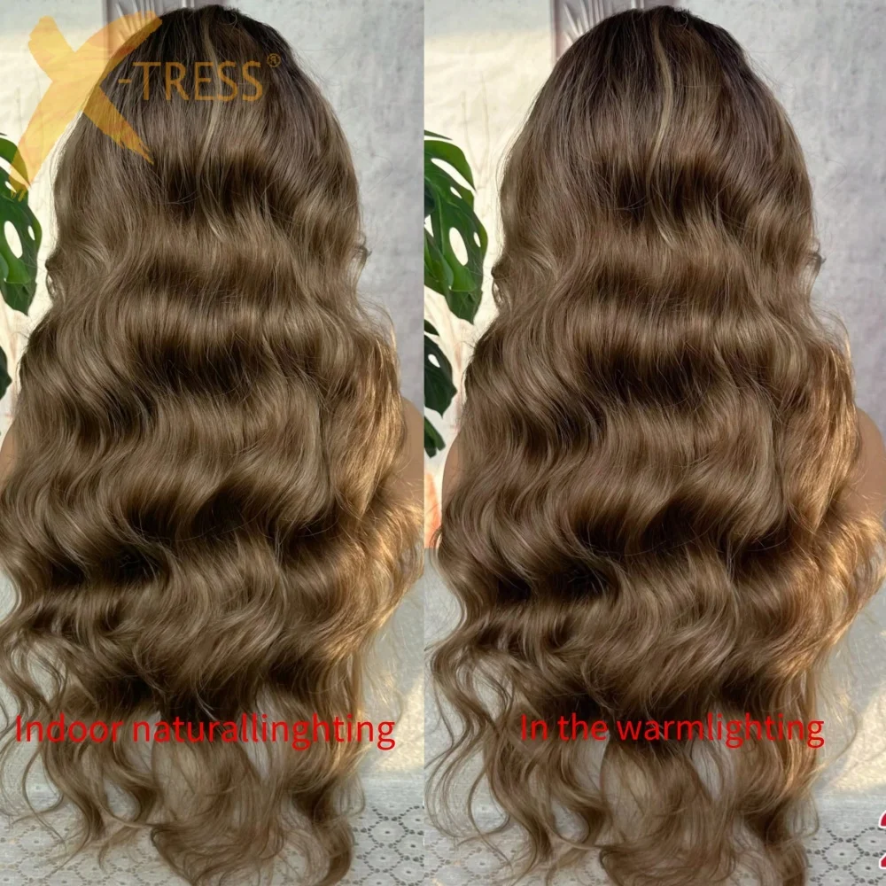 Elegant Copper Ombre Highlight Loose Body Wave Wig 13*6 Ombre 1B/30 Black Brown Transparent Lace Synthetic Blend Hair Fiber Wigs