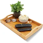 Tray Bamboo Wood Serving Tray With Handles For Food 16 X 11 X 2 Inches