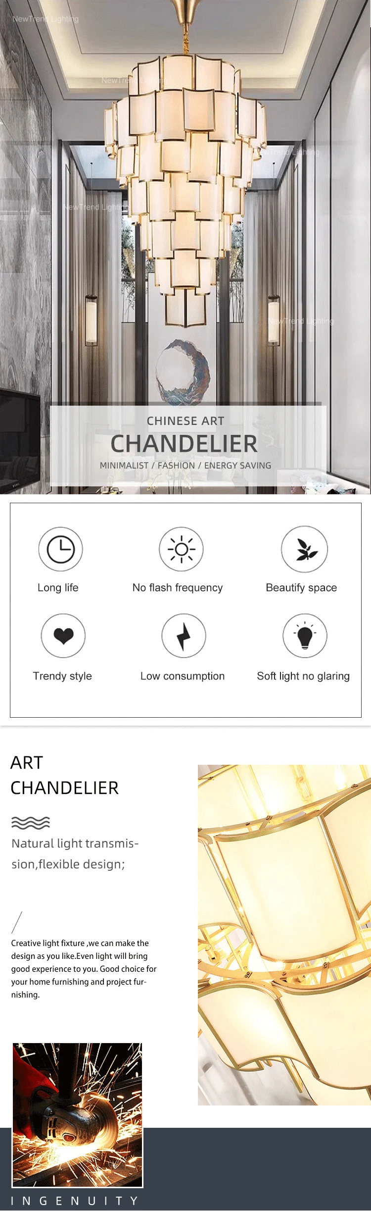 CPL-325 Luxury Design Bespoke Indoor Decoration Lighting Hotel Villa Staircase Led Chandelier Lamp factory