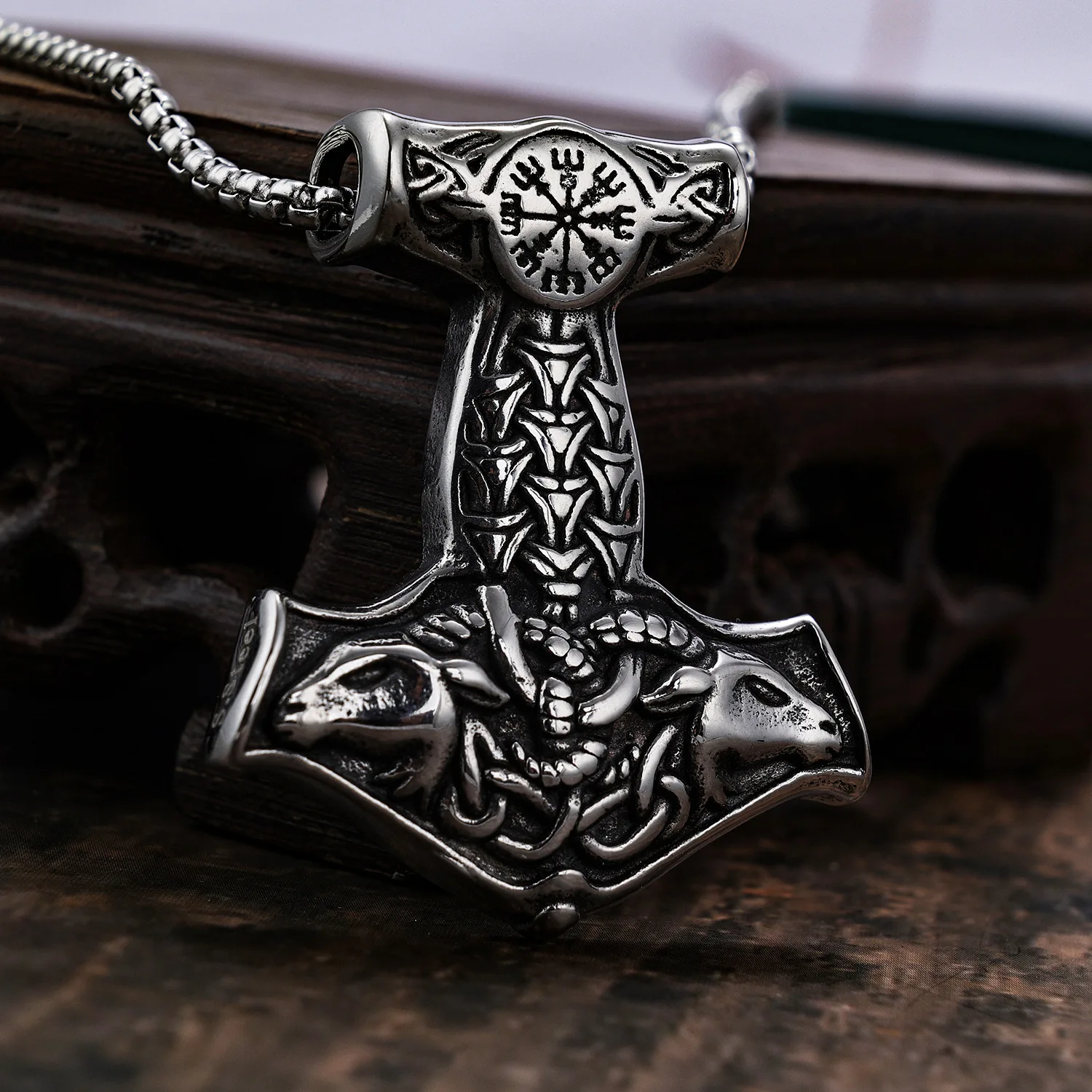 Wholesale Viking Thor Hammer Pendant Stainless Steel Double Crow Odin