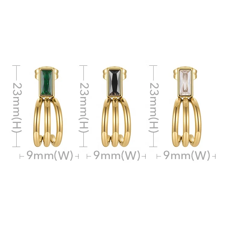 Latest High Quality 18K Gold Plated Stainless Steel Jewelry C-Shape Multicolor Zircon Accessories Earrings E211308