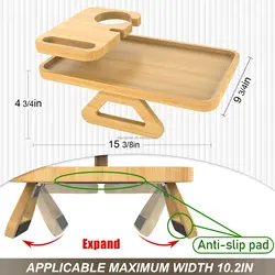 Eco-Friendly Bamboo Double Layer Sofa Armrest Storage Organizer Tray Double Layer Bamboo Sofa Arm Storage Tray For Couch Armrest