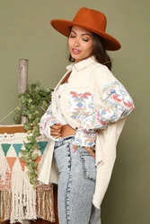 Wholesale Western Aztec Print Denim Vintage Clothing Women Shacket Jacket for Women