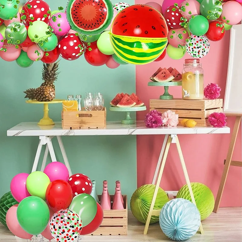 Hawaiian Summer Theme Birthday Party Decorations Fruit Watermelon Foil Balloon Arch Kit Kids Party Decor