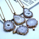 Stone Druzy Pendant Wholesale Natural Stone Bead Necklace Solar Quartz Stalactite Bohemian Druzy Pendant Necklace